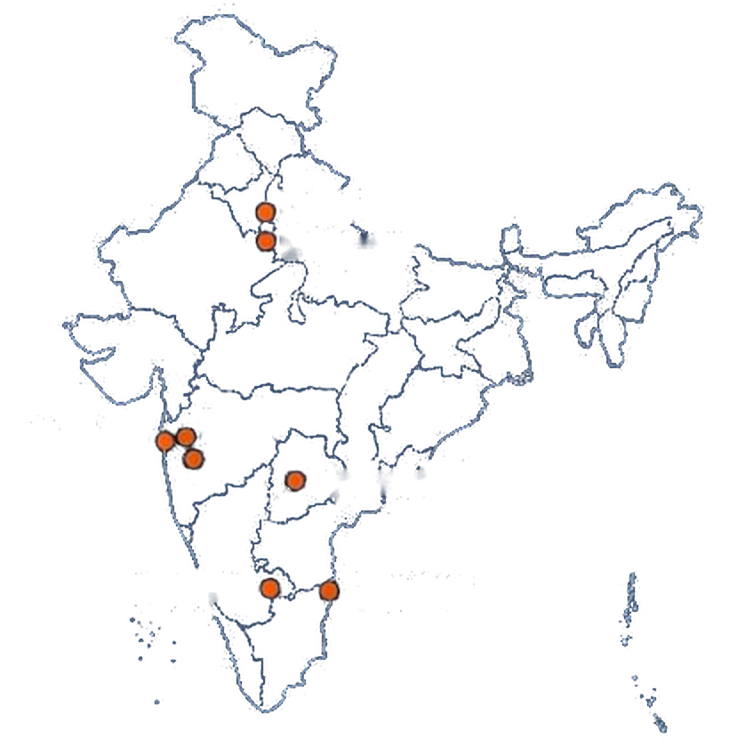 Outline map of India with campaign cities marked in orange